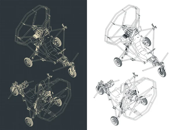 초경량 Ultralight Trike 항공기의 기하학적 청사진을 모양있는 — 스톡 벡터