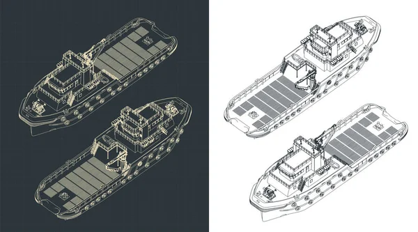 Illustrazione Stilizzata Dei Modelli Isometrici Del Rimorchiatore Movimentazione Delle Ancore — Vettoriale Stock