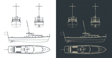 Gezi teknesinin planlarının stilize edilmiş vektör çizimi