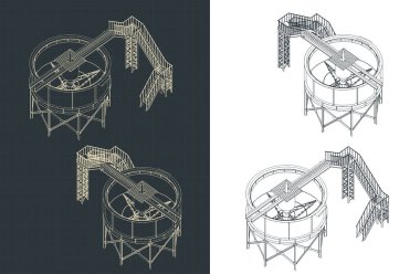 Madencilik tankının izometrik planlarının stilize edilmiş vektör çizimi