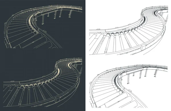 Стилизованная Векторная Иллюстрация Чертежей Конвейерной Роликовой Линии — стоковый вектор
