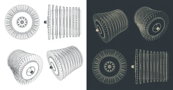 Illustrazione Stilizzata Dei Progetti Delle Pale Del Compressore Del Motore — Vettoriale Stock