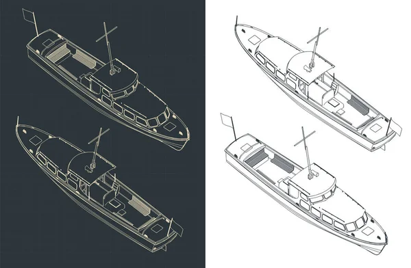 Στυλιζαρισμένη Διανυσματική Απεικόνιση Ισομετρικών Σχεδιαγράμματα Του Σκάφους — Διανυσματικό Αρχείο