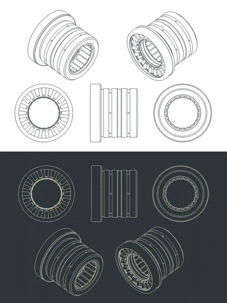 Ilustración Vectorial Estilizada Dibujos Planos Rodamientos Rodillos Cilíndricos Cónicos — Archivo Imágenes Vectoriales