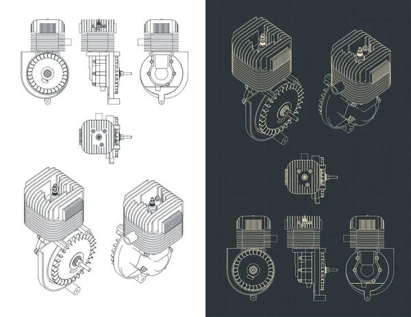 Stylized Vector Illustration Blueprints Two Stroke Engine — Stock Vector