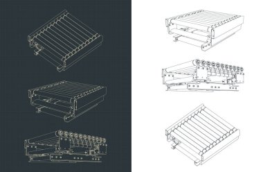 Otomatik taşıma hatlarının yakın konveyör bölümünün biçimlendirilmiş vektör çizimi