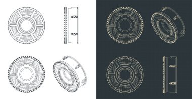 Jet motoru giriş kaplamasının planlarının biçimlendirilmiş vektör çizimi