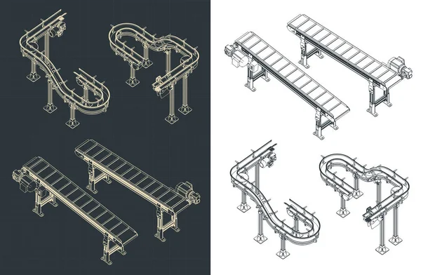 Otomatik Taşıma Hatlarının Izometrik Planlarının Birkaç Biçimlendirilmiş Vektör Çizimi — Stok Vektör