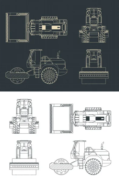 Stilisierte Vektorillustration Der Baupläne Von Straßenwalzen — Stockvektor