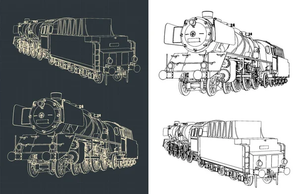 Ilustração Vetorial Estilizada Desenhos Locomotiva Vapor — Vetor de Stock