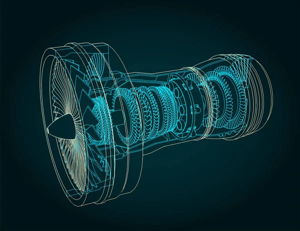 Ilustração Vetorial Estilizada Estrutura Motor Turbofan — Vetor de Stock