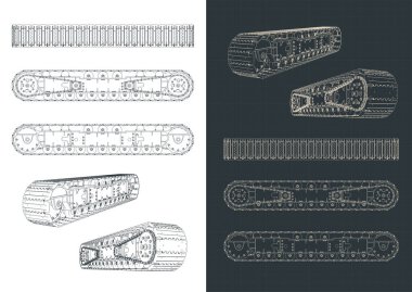 Biçimlendirilmiş vektör çizimi, büyük bir sürüngen vincinden sürekli parçanın planlarını gösteriyor