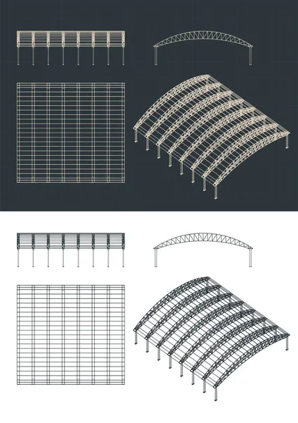 工業用格納庫の設計図のスタイルベクトル図 — ストックベクタ