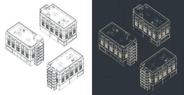 Ilustración Vectorial Estilizada Planos Isométricos Edificios Antiguos — Vector de stock