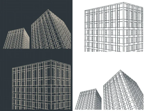 高層ビルやビジネス街のスケッチのスタイルベクトル図 — ストックベクタ