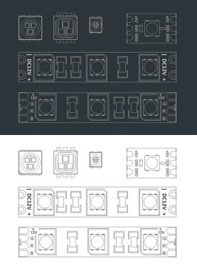 LED şerit ışık setinin planlarının biçimlendirilmiş vektör çizimi