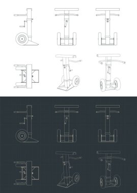 Ağır yük taşıyan karavan kulesinin planlarının biçimlendirilmiş vektör çizimi