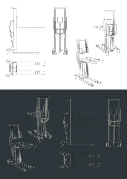 Ilustración Vectorial Estilizada Planos Camión Apilador Mano Hidráulica — Vector de stock