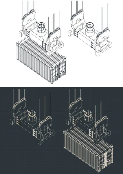 Ilustração Vetorial Estilizada Plantas Isométricas Espalhador Contêineres Quadro Bloqueio Automático —  Vetores de Stock