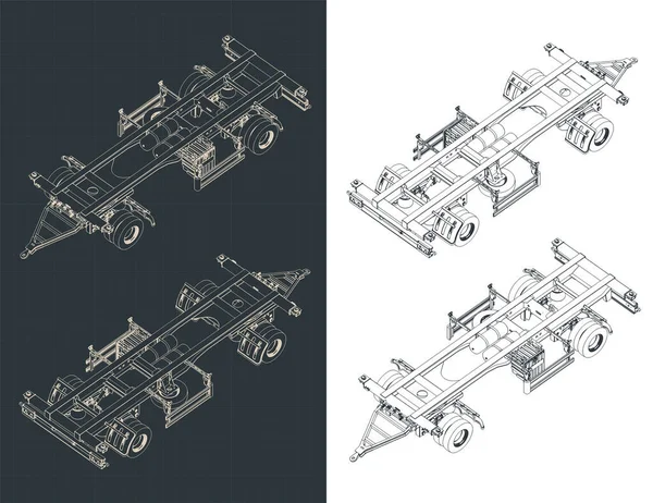 Stilizált Vektor Illusztráció Konténeres Pótkocsi Tervrajzairól — Stock Vector