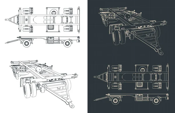 Stilisierte Vektorillustration Von Bauplänen Für Containeranhänger — Stockvektor