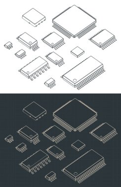 Yüzey bağlantısı için entegre devre paketlerinin izometrik planlarının biçimlendirilmiş vektör çizimleri