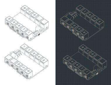 Arduino UNO kalkanının izometrik planlarının stilize edilmiş vektör çizimi