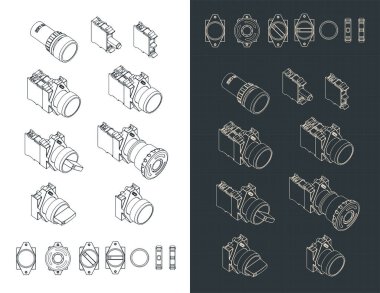 Kontrol anahtarlarının planlarının biçimlendirilmiş vektör çizimi