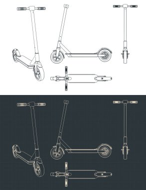 Elektrikli scooter planlarının biçimlendirilmiş vektör çizimi