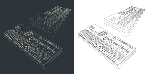 Stilisierte Vektorillustration Der Midi Controller Tastatur — Stockvektor
