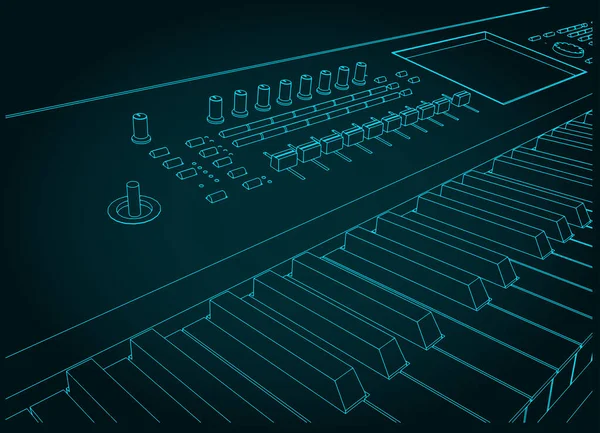 Stilisierte Vektorillustration Der Synthesizer Tastatur Nahaufnahme — Stockvektor
