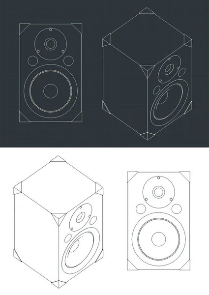 Stilisierte Vektorillustration Der Baupläne Des Stereosystems Für Audio Lautsprecher — Stockvektor