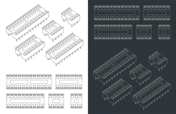 Illustrazioni Vettoriali Stilizzate Cianografie Prese Dip Mini Set — Vettoriale Stock