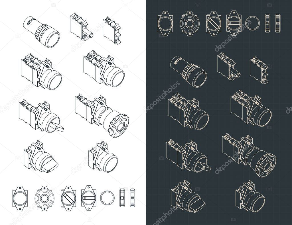 Stylized vector illustration of blueprints of control switches