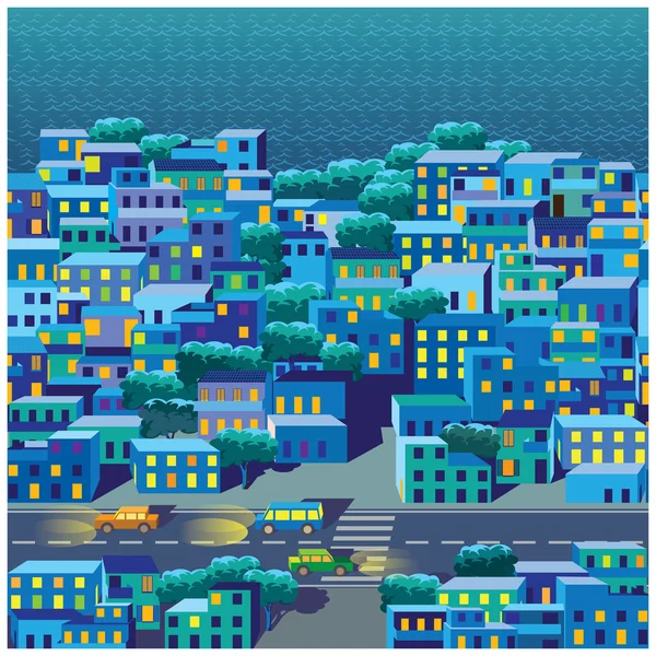 The old district at night — Stock Vector