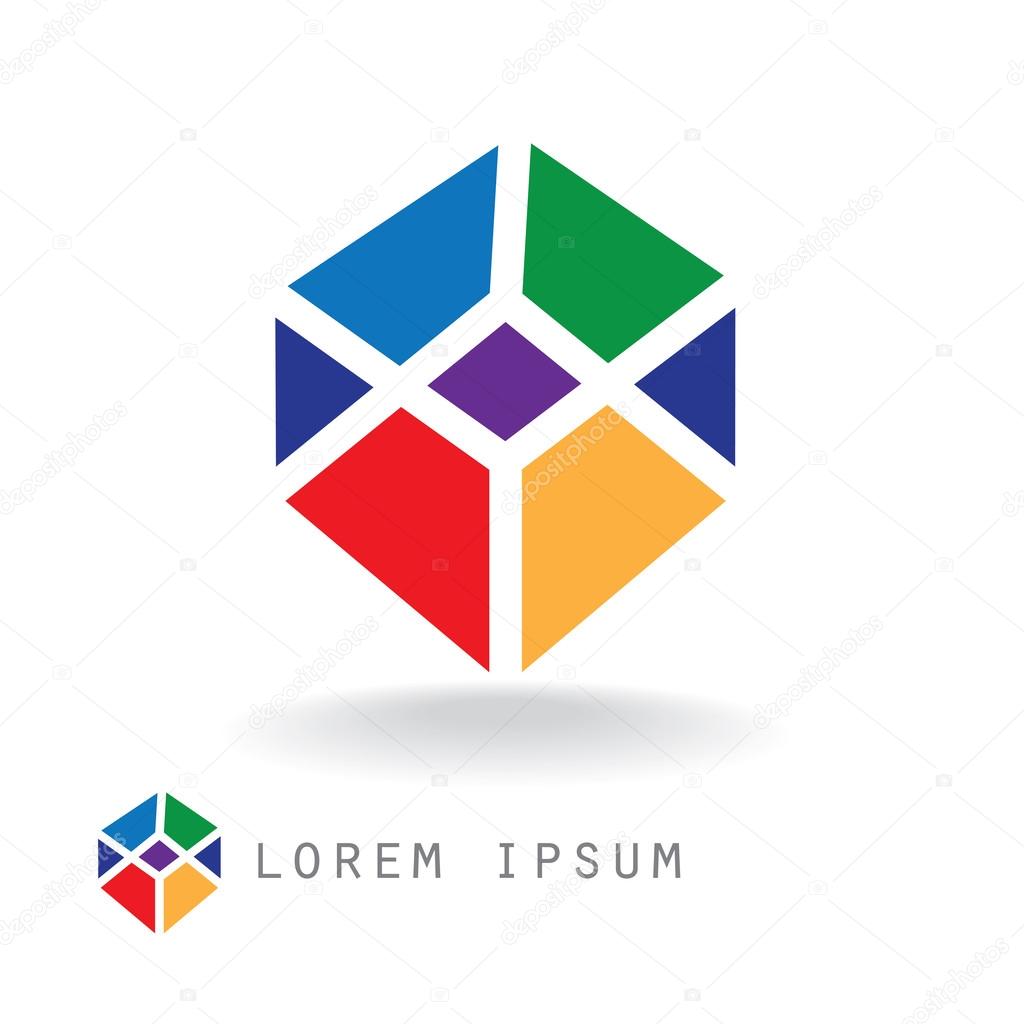 Illustration on an abstract minimalist cube with colored faces. can be used as a sign in logos, as the symbol as a template, etc.