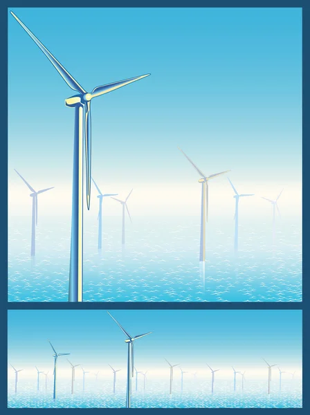 Wind turbines in the sea — Stock Vector