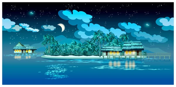 夜に浮かぶ楽園の島々 — ストックベクタ