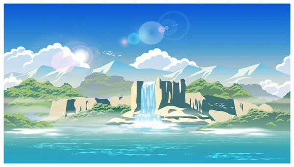 Cascada y tierras altas — Vector de stock