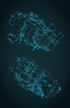 Uçak gazı türbin motoru APU izometrik planlar biçimlendirilmiş vektör çizimi