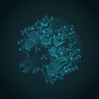 Hava aracı radyal motor izometrik plan biçimlendirilmiş vektör çizimi