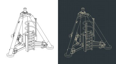 Uçak pnömatik tripod jack izometrik çizimler stilize vektör çizimleri