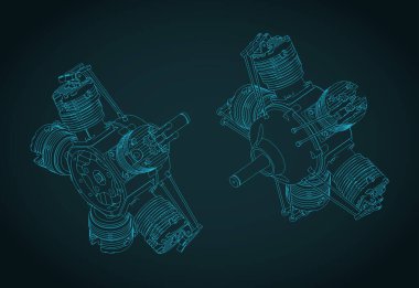 Radyal motor izometrik çizimler biçimlendirilmiş vektör çizimleri