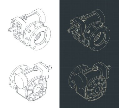 Vites küçültücü motor izometrik çizimler biçimlendirilmiş vektör çizimleri