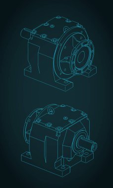 Helical vites kutusu izometrik planlar biçimlendirilmiş vektör çizimi