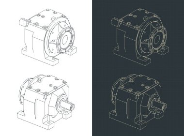 Helikal vites kutusu izometrik çizimler biçimlendirilmiş vektör çizimleri