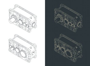 Yüksek performans azaltma vites kutusu izometrik çizimler biçimlendirilmiş vektör çizimleri