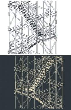Endüstriyel metal merdiven izometrik çizimleri stilize vektör çizimleri