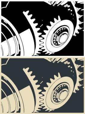 Diferansiyel mekanizmalı solucan teçhizatı. Mekanizmaların biçimlendirilmiş vektör çizimleri