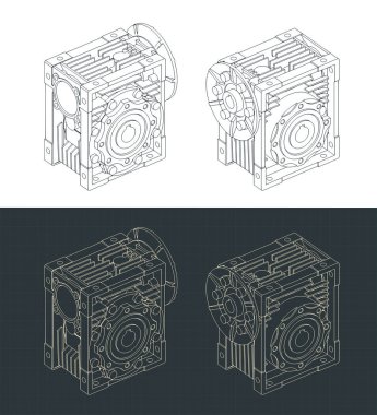 Solucan dişli motor izometrik çizimler biçimlendirilmiş vektör çizimleri